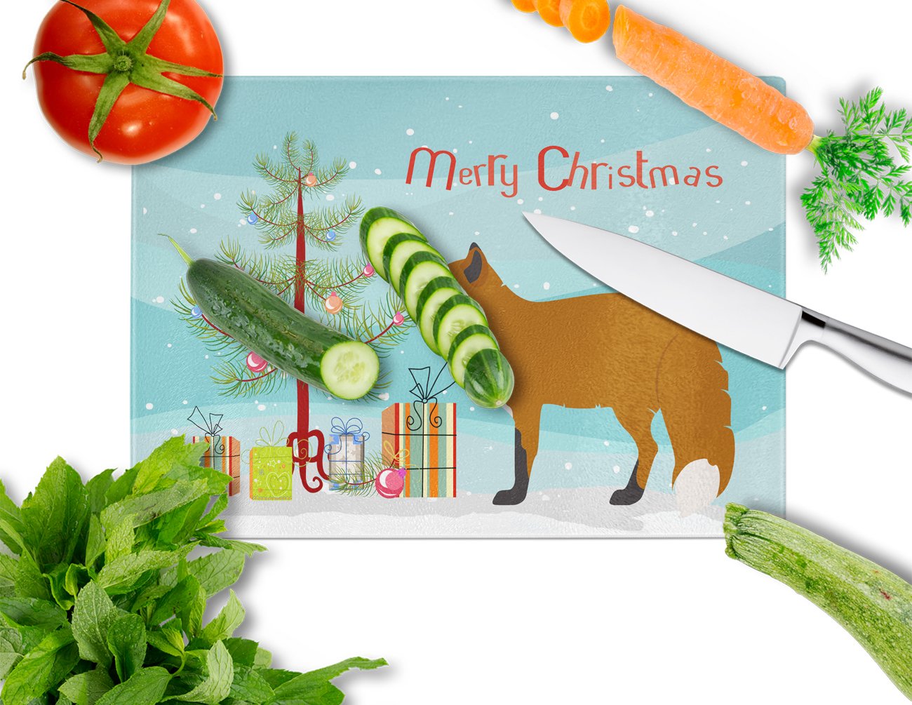 Red Fox Christmas Glass Cutting Board Large BB9243LCB by Caroline's Treasures