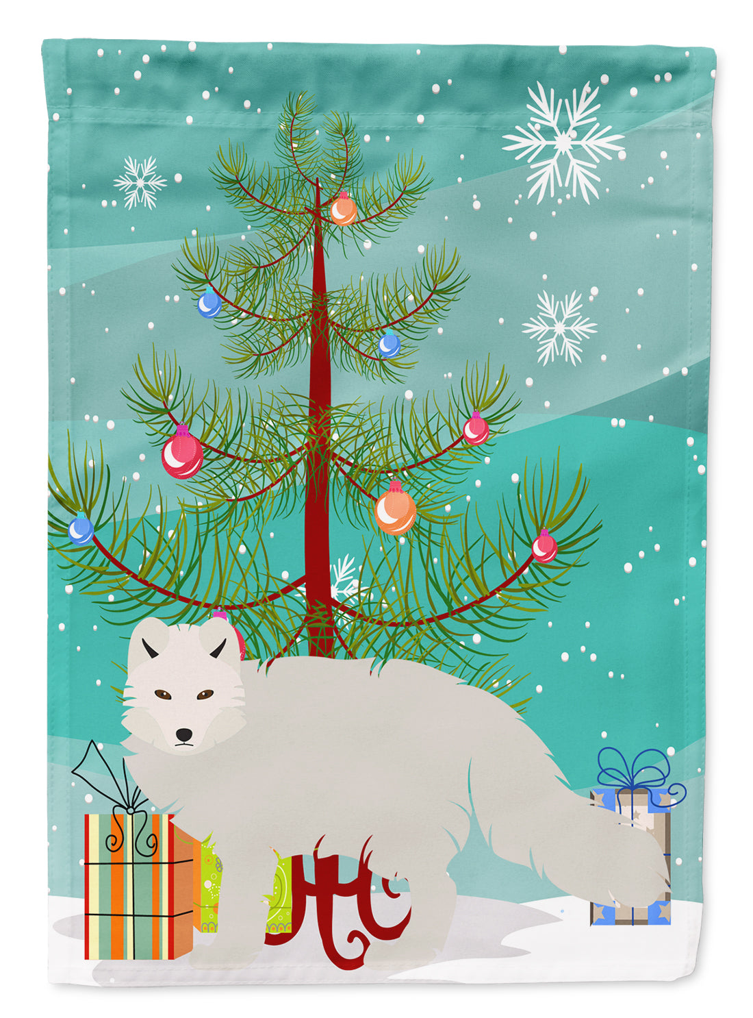 White Arctic Fox Christmas Flag Canvas House Size BB9244CHF  the-store.com.