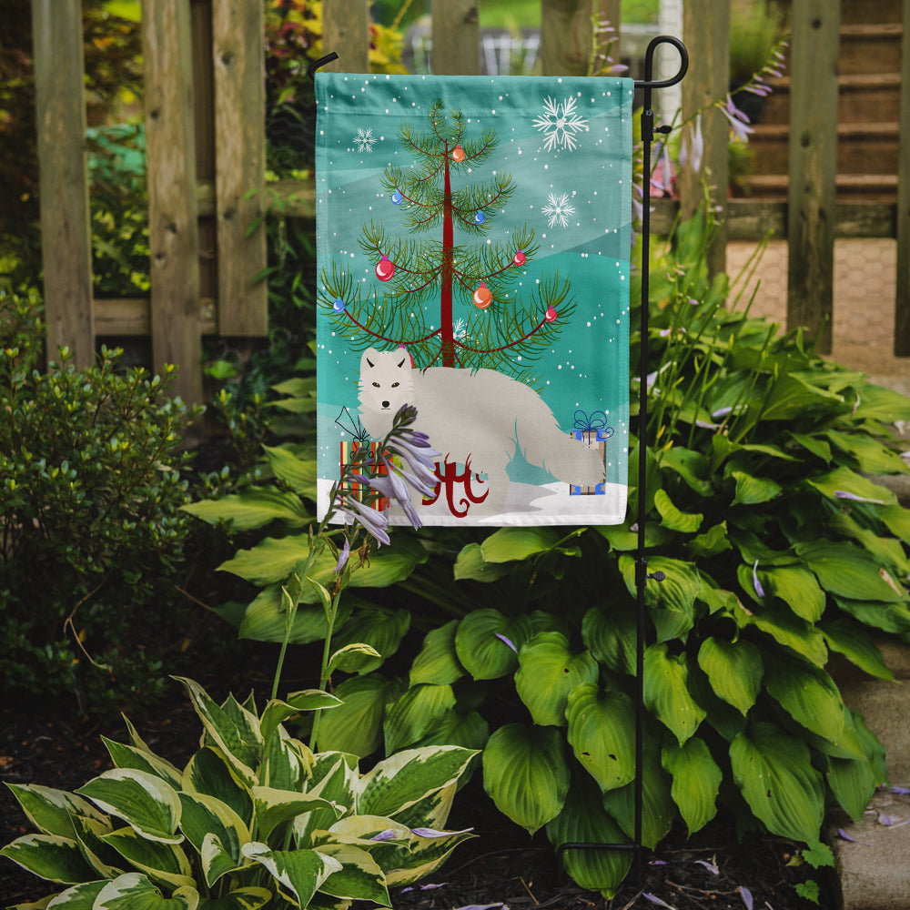 White Arctic Fox Christmas Flag Garden Size BB9244GF  the-store.com.