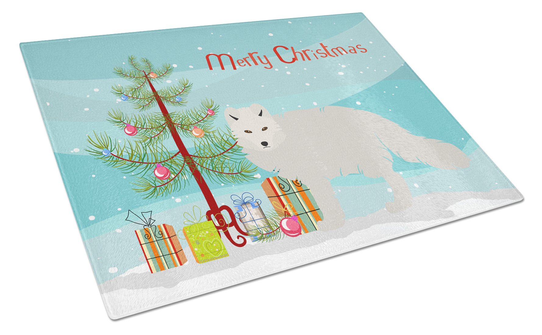 White Arctic Fox Christmas Glass Cutting Board Large BB9244LCB by Caroline's Treasures