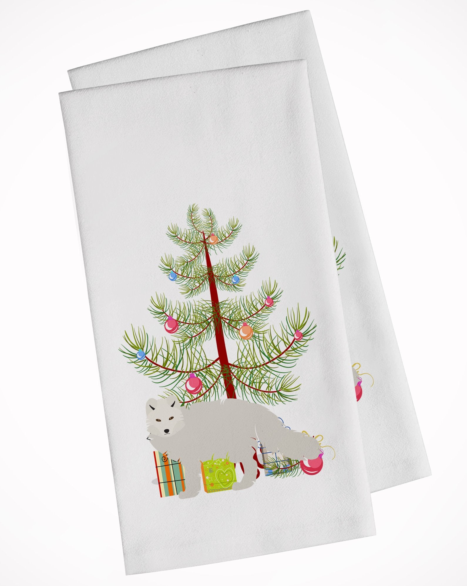 White Arctic Fox Christmas White Kitchen Towel Set of 2 BB9244WTKT by Caroline's Treasures