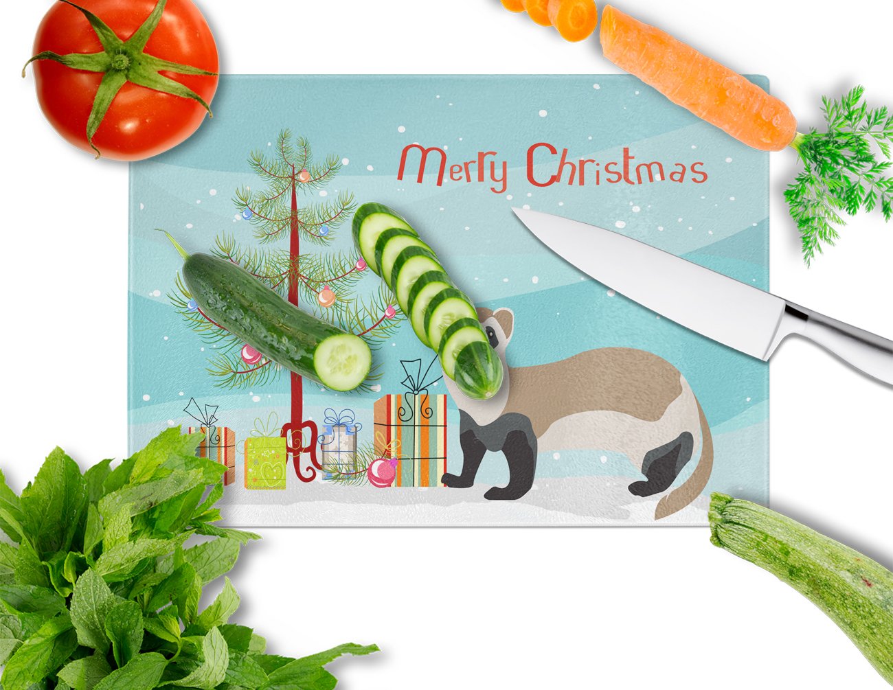 Ferret Christmas Glass Cutting Board Large BB9245LCB by Caroline's Treasures