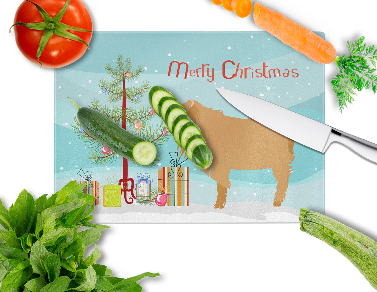 American Lamancha Goat Christmas Glass Cutting Board Large BB9252LCB by Caroline's Treasures