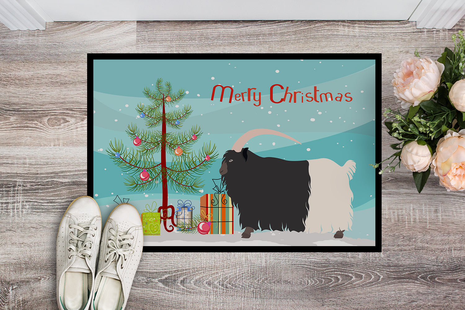 Welsh Black-Necked Goat Christmas Indoor or Outdoor Mat 18x27 BB9254MAT - the-store.com