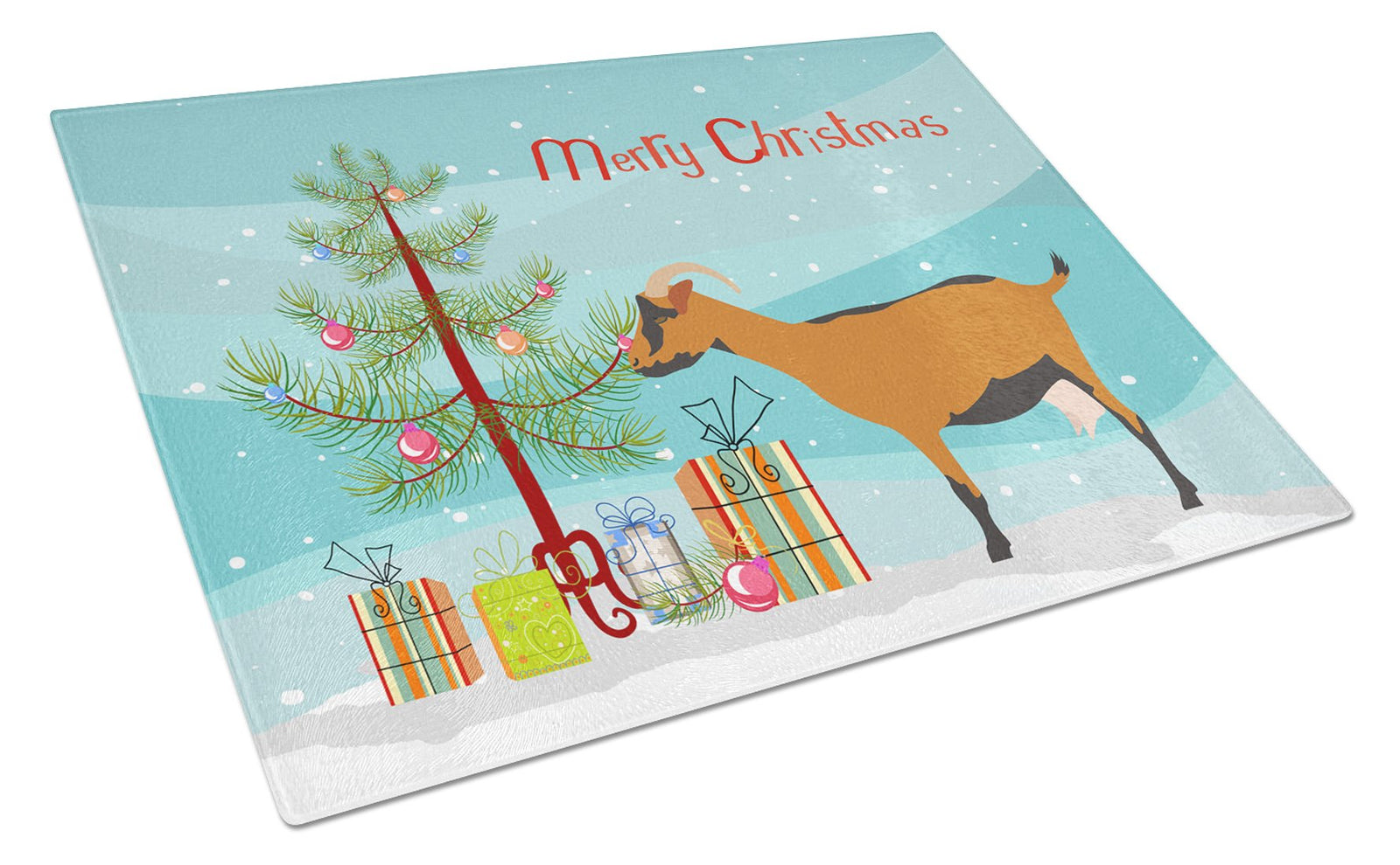 Oberhasli Goat Christmas Glass Cutting Board Large BB9255LCB by Caroline's Treasures