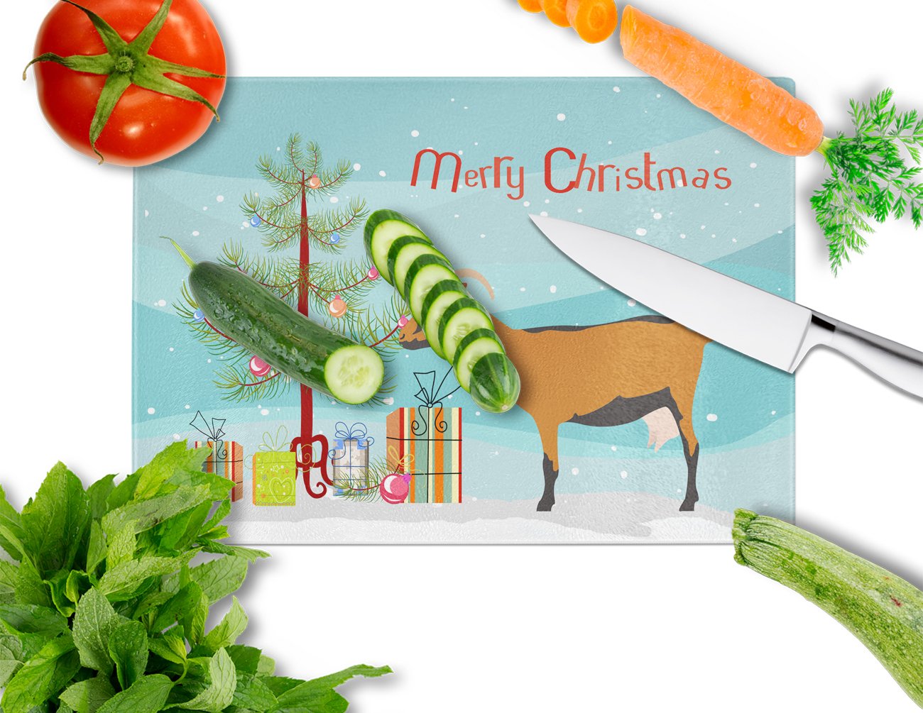 Oberhasli Goat Christmas Glass Cutting Board Large BB9255LCB by Caroline's Treasures