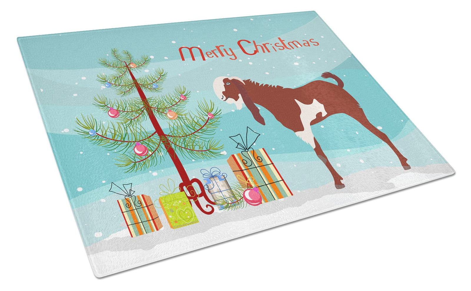 Jamnapari Goat Christmas Glass Cutting Board Large BB9257LCB by Caroline's Treasures