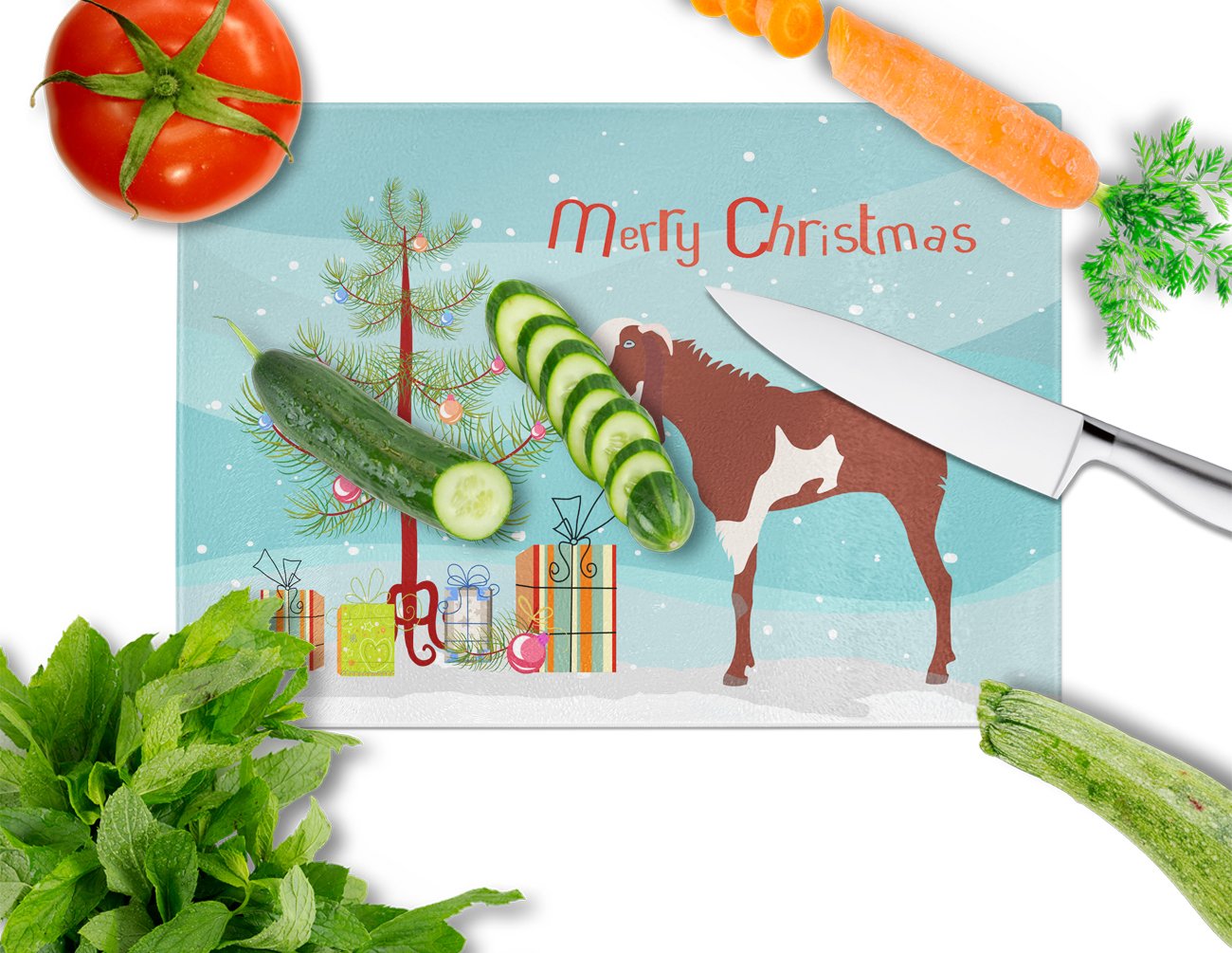 Jamnapari Goat Christmas Glass Cutting Board Large BB9257LCB by Caroline's Treasures