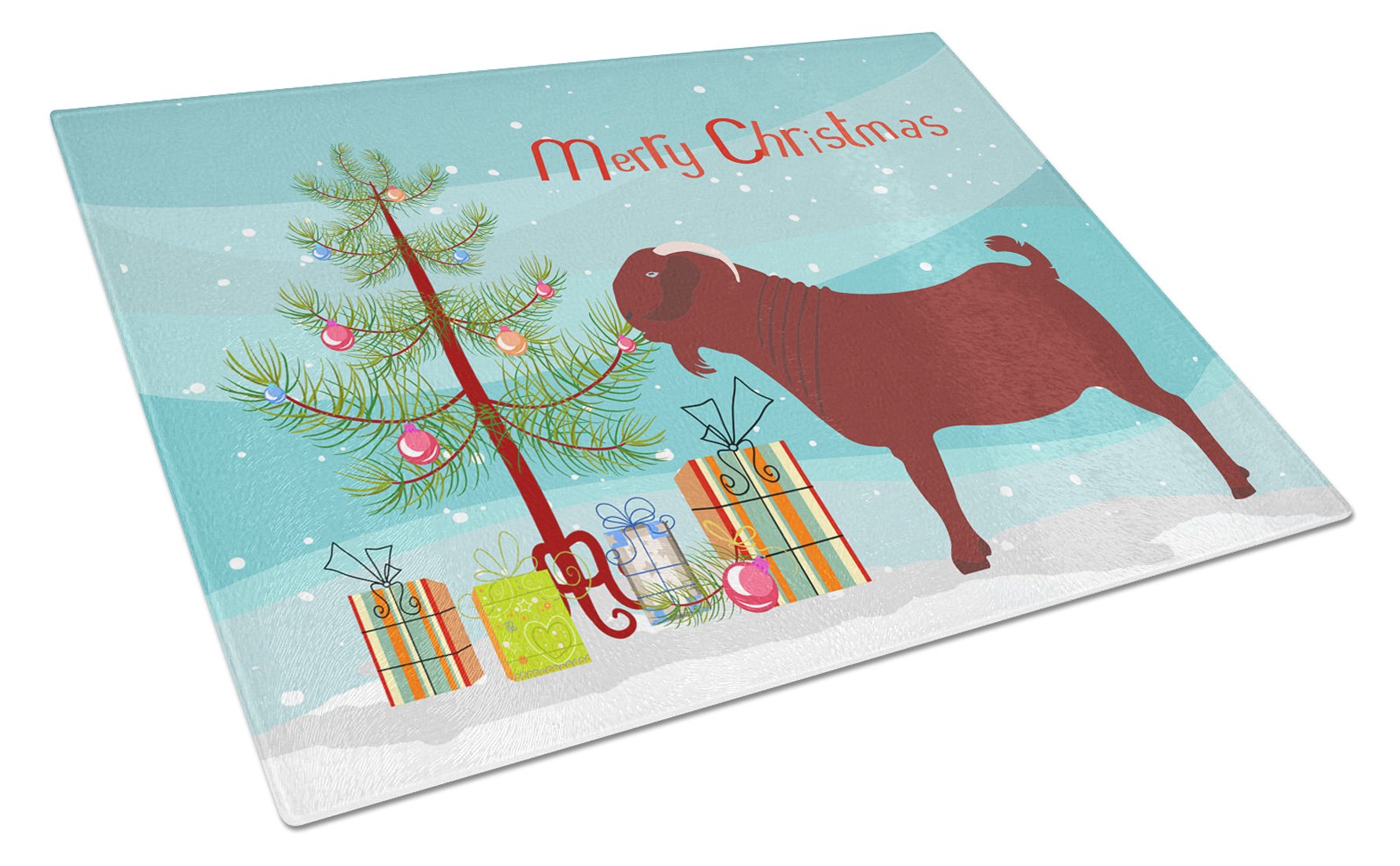 Kalahari Red Goat Christmas Glass Cutting Board Large BB9258LCB by Caroline's Treasures