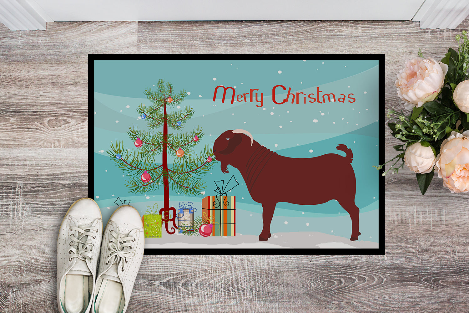 Kalahari Red Goat Christmas Indoor or Outdoor Mat 18x27 BB9258MAT - the-store.com