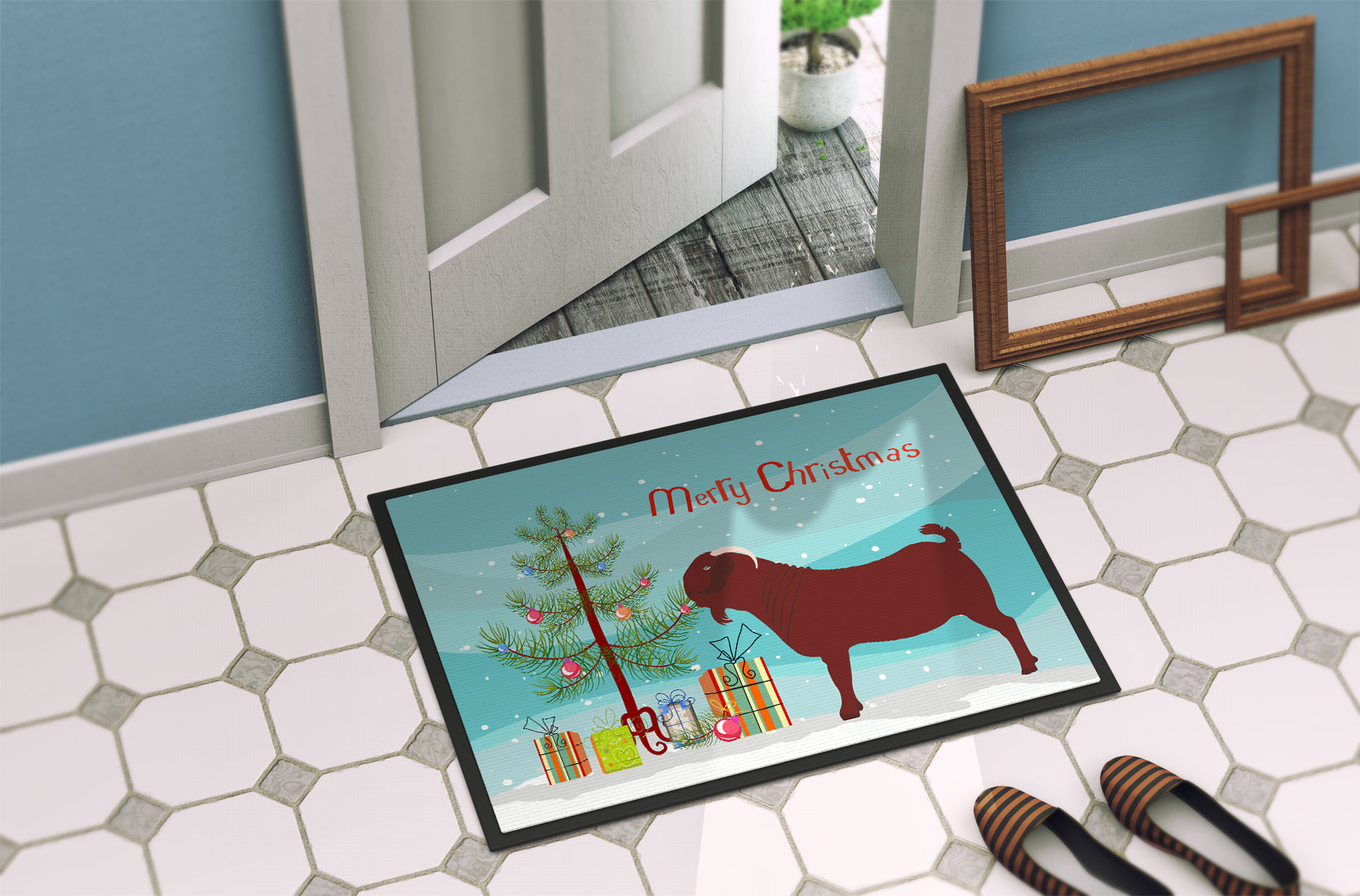 Kalahari Red Goat Christmas Indoor or Outdoor Mat 18x27 BB9258MAT - the-store.com