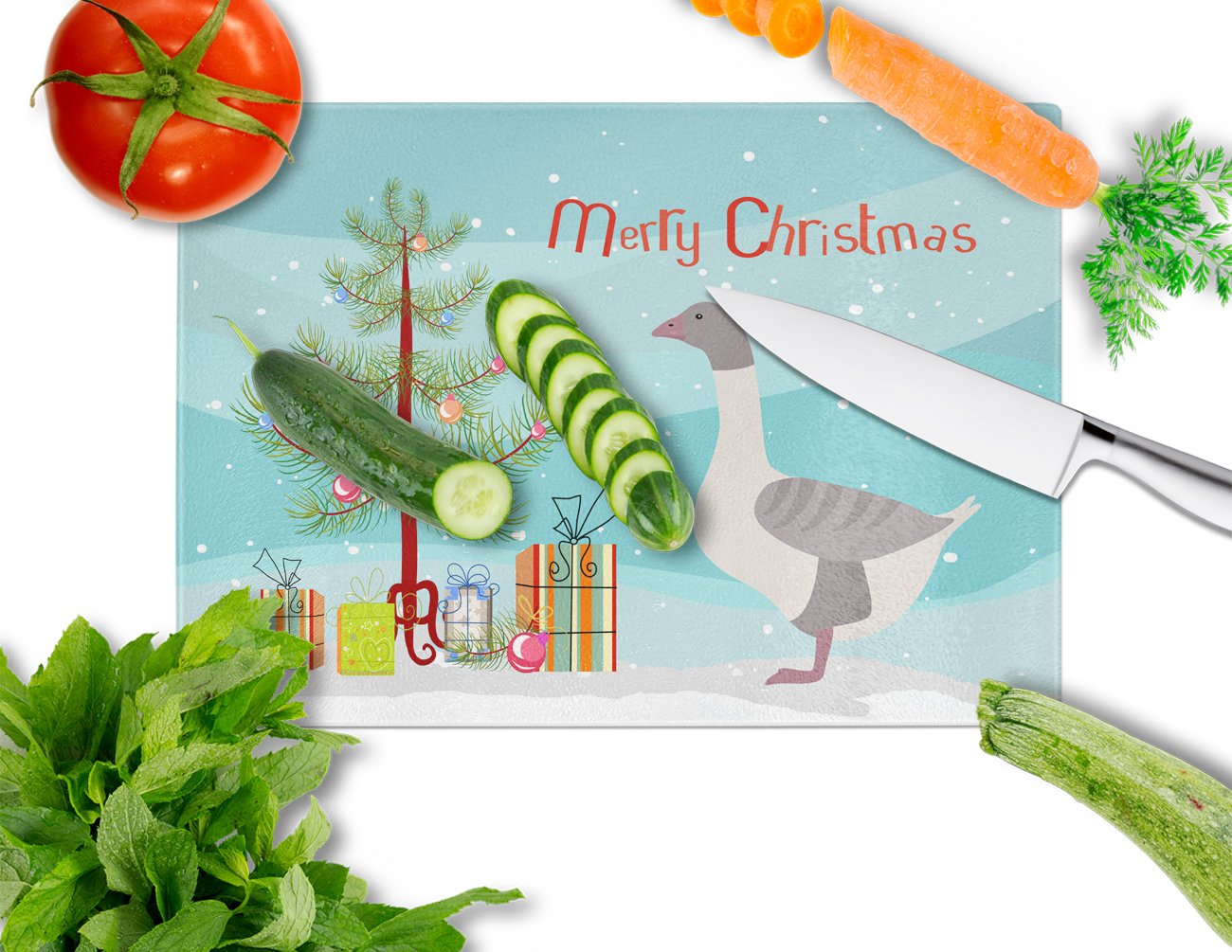 Buff Grey Back Goose Christmas Glass Cutting Board Large BB9268LCB by Caroline's Treasures