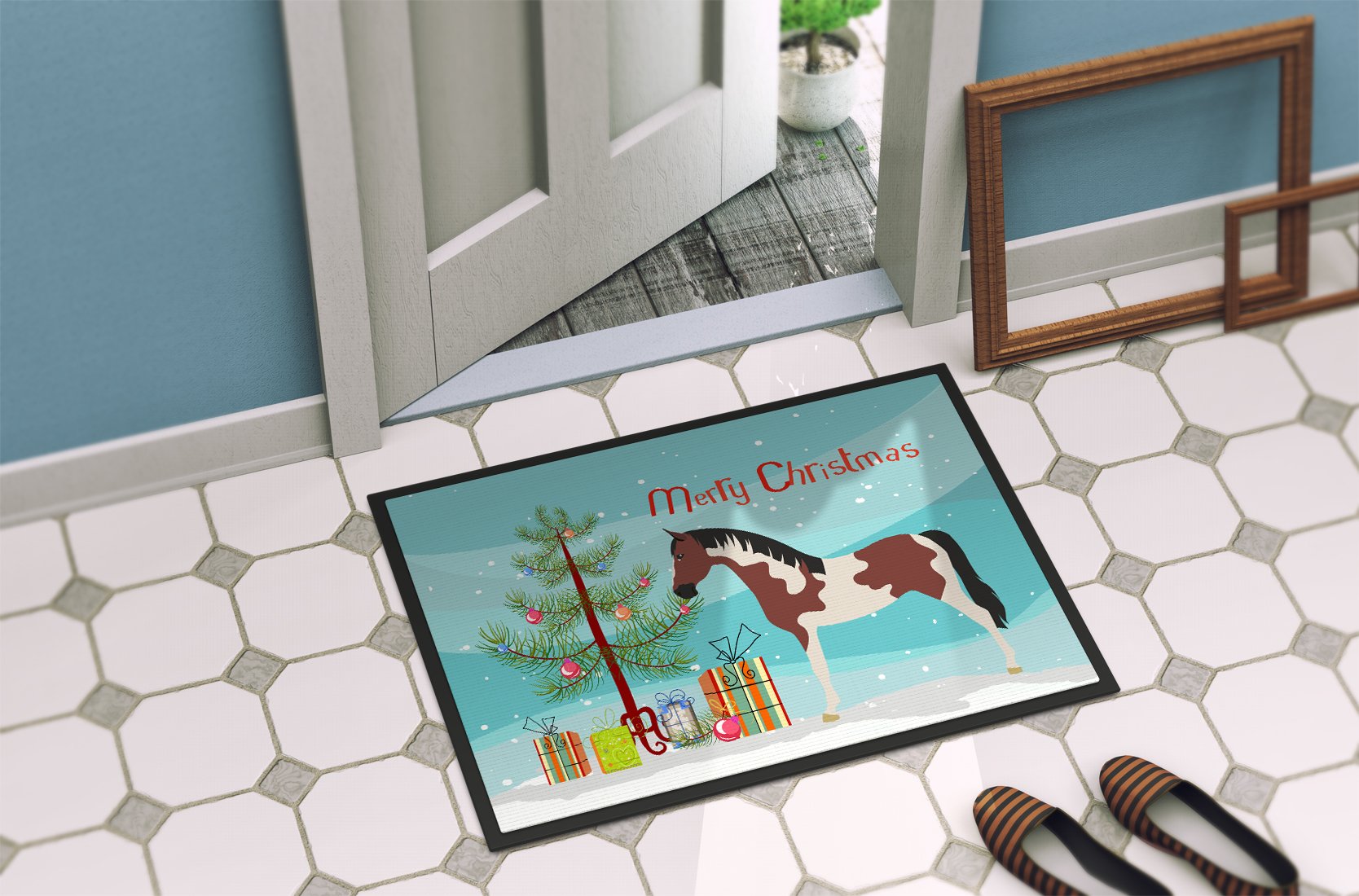 Pinto Horse Christmas Indoor or Outdoor Mat 24x36 BB9274JMAT by Caroline's Treasures