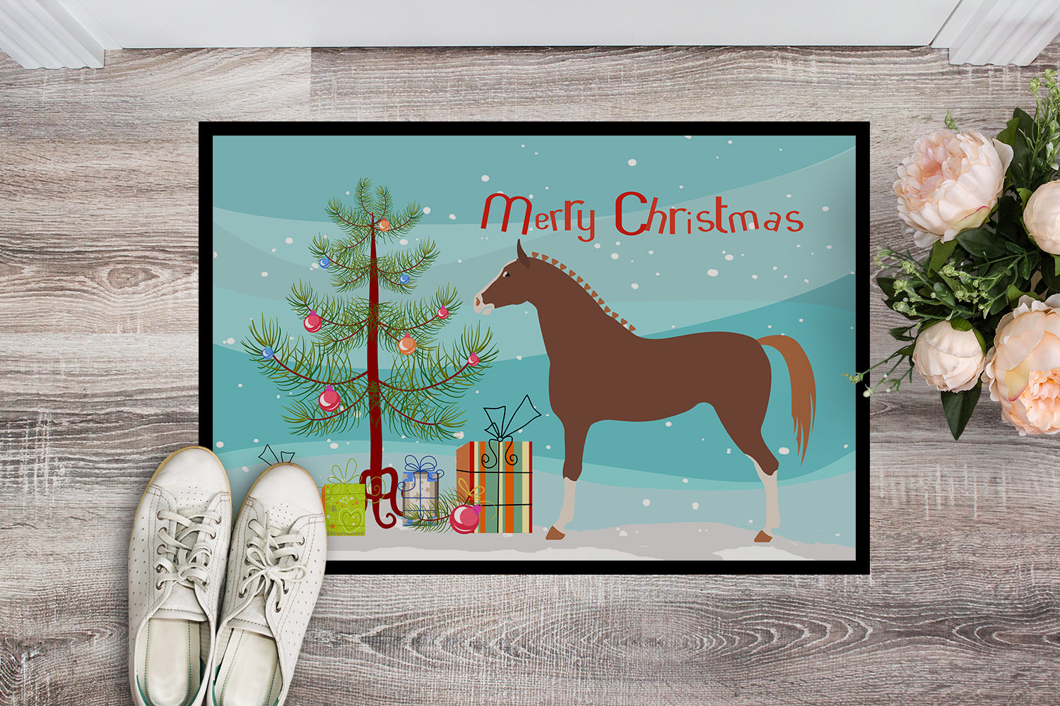 Hannoverian Horse Christmas Indoor or Outdoor Mat 18x27 BB9276MAT - the-store.com