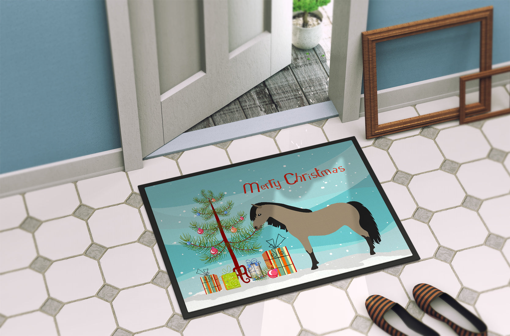 Welsh Pony Horse Christmas Indoor or Outdoor Mat 18x27 BB9277MAT - the-store.com