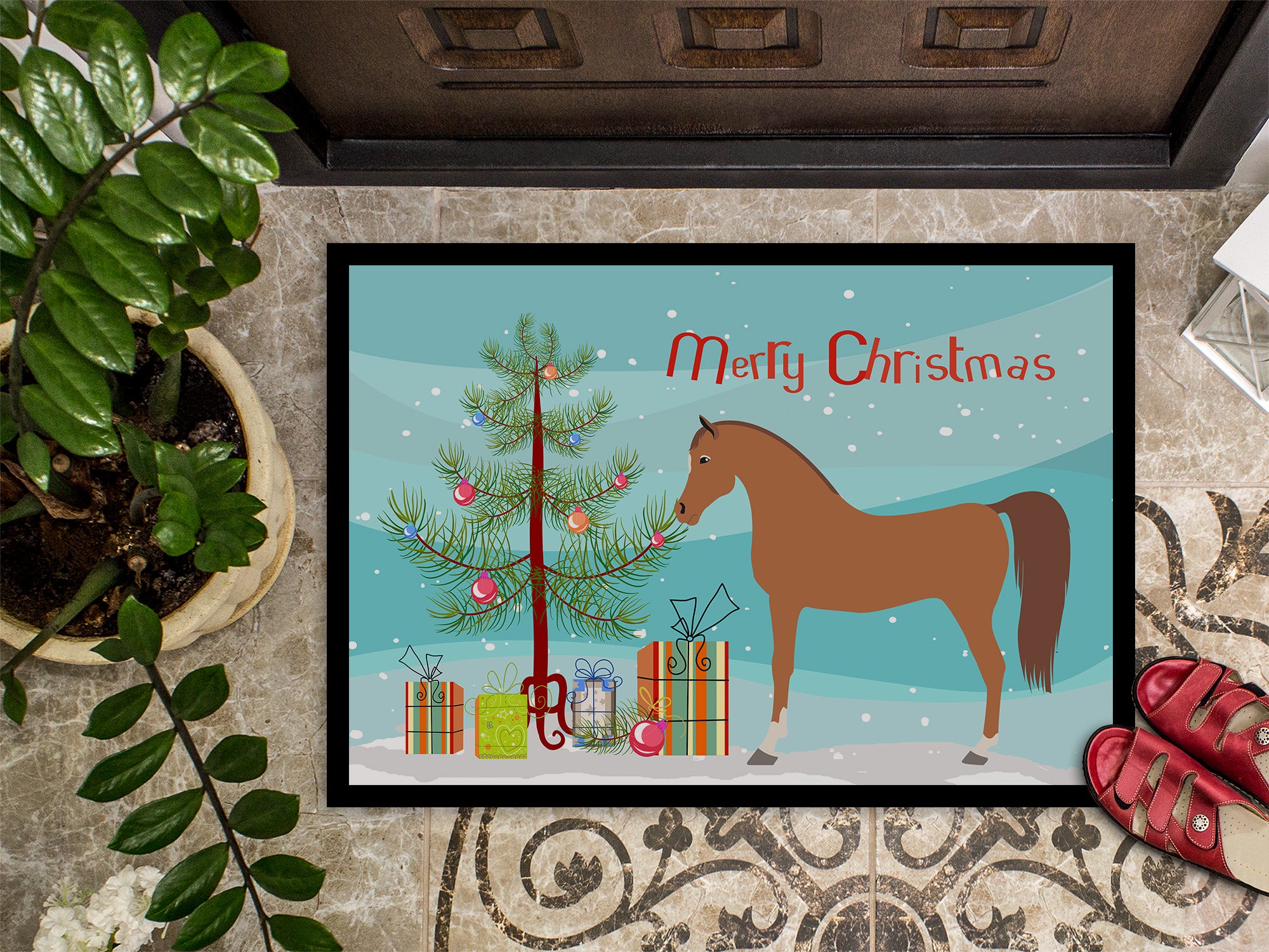 Arabian Horse Christmas Indoor or Outdoor Mat 18x27 BB9278MAT - the-store.com