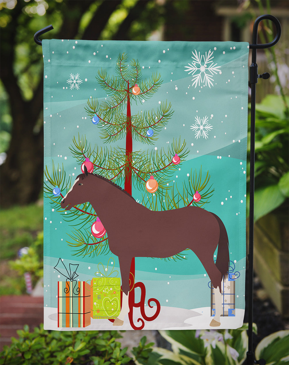 English Thoroughbred Horse Christmas Flag Garden Size BB9280GF  the-store.com.