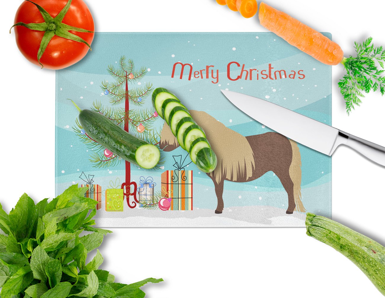 Shetland Pony Horse Christmas Glass Cutting Board Large BB9281LCB by Caroline's Treasures