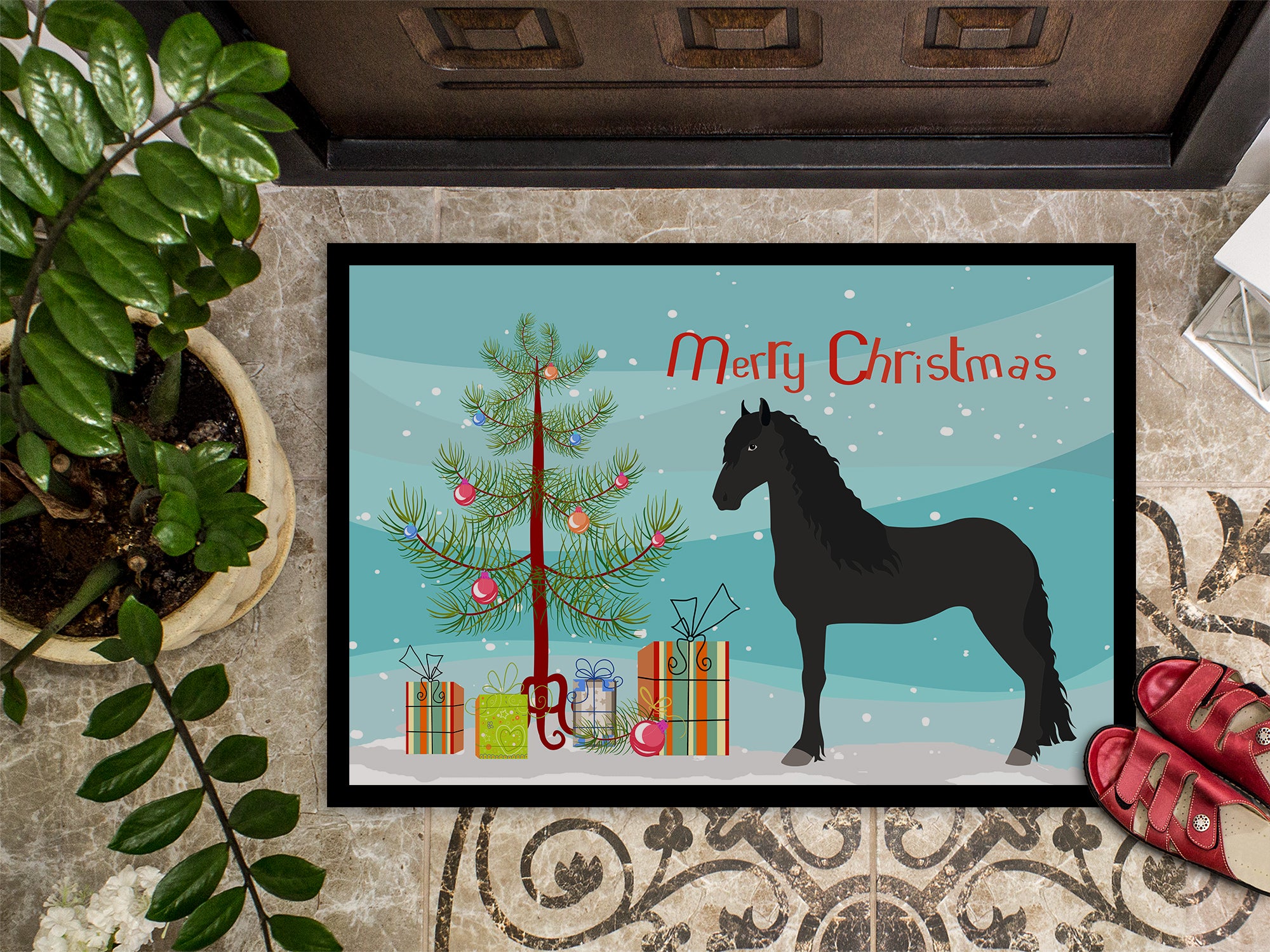 Friesian Horse Christmas Indoor or Outdoor Mat 18x27 BB9282MAT - the-store.com