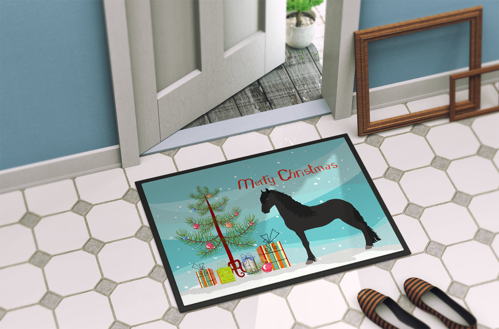 Friesian Horse Christmas Indoor or Outdoor Mat 18x27 BB9282MAT - the-store.com