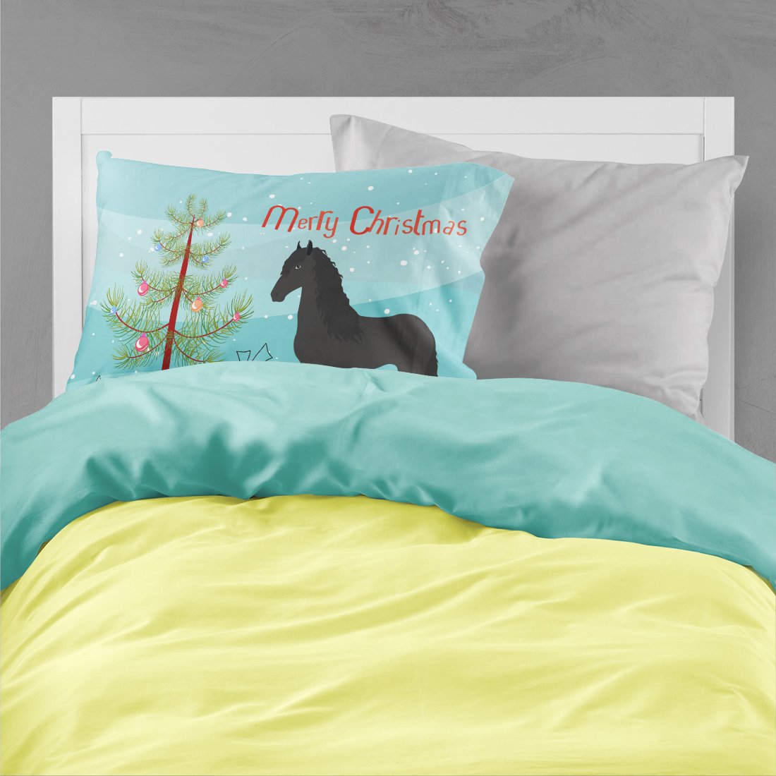 Friesian Horse Christmas Fabric Standard Pillowcase BB9282PILLOWCASE by Caroline's Treasures