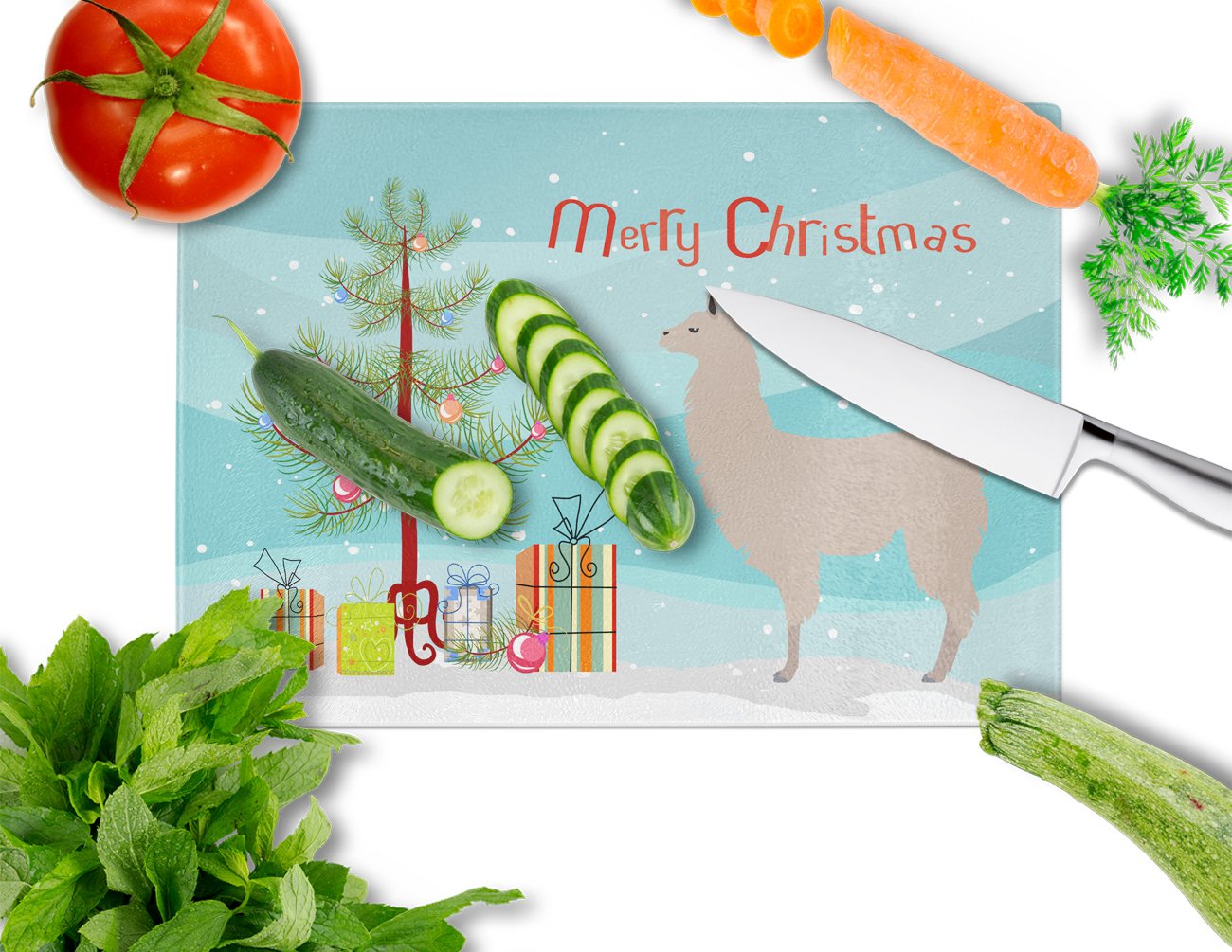 Llama Christmas Glass Cutting Board Large BB9283LCB by Caroline's Treasures