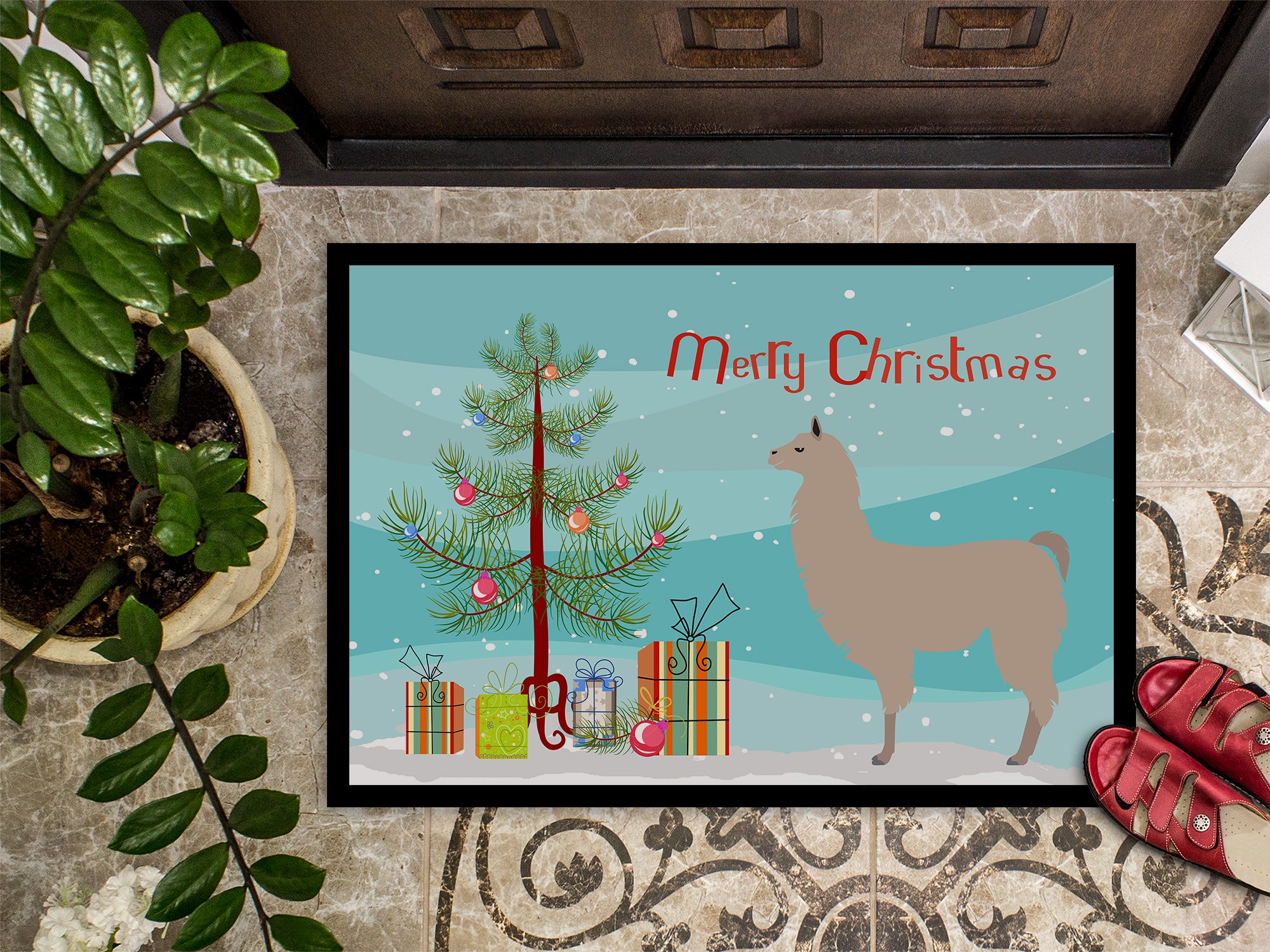 Llama Christmas Indoor or Outdoor Mat 18x27 BB9283MAT - the-store.com