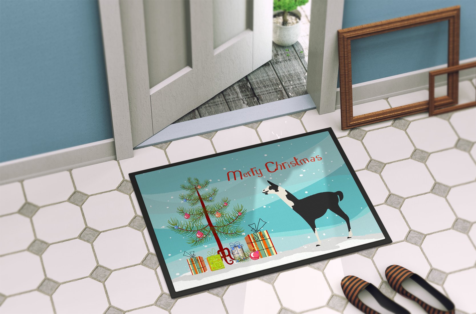 Llama Q' Ara Christmas Indoor or Outdoor Mat 24x36 BB9285JMAT by Caroline's Treasures