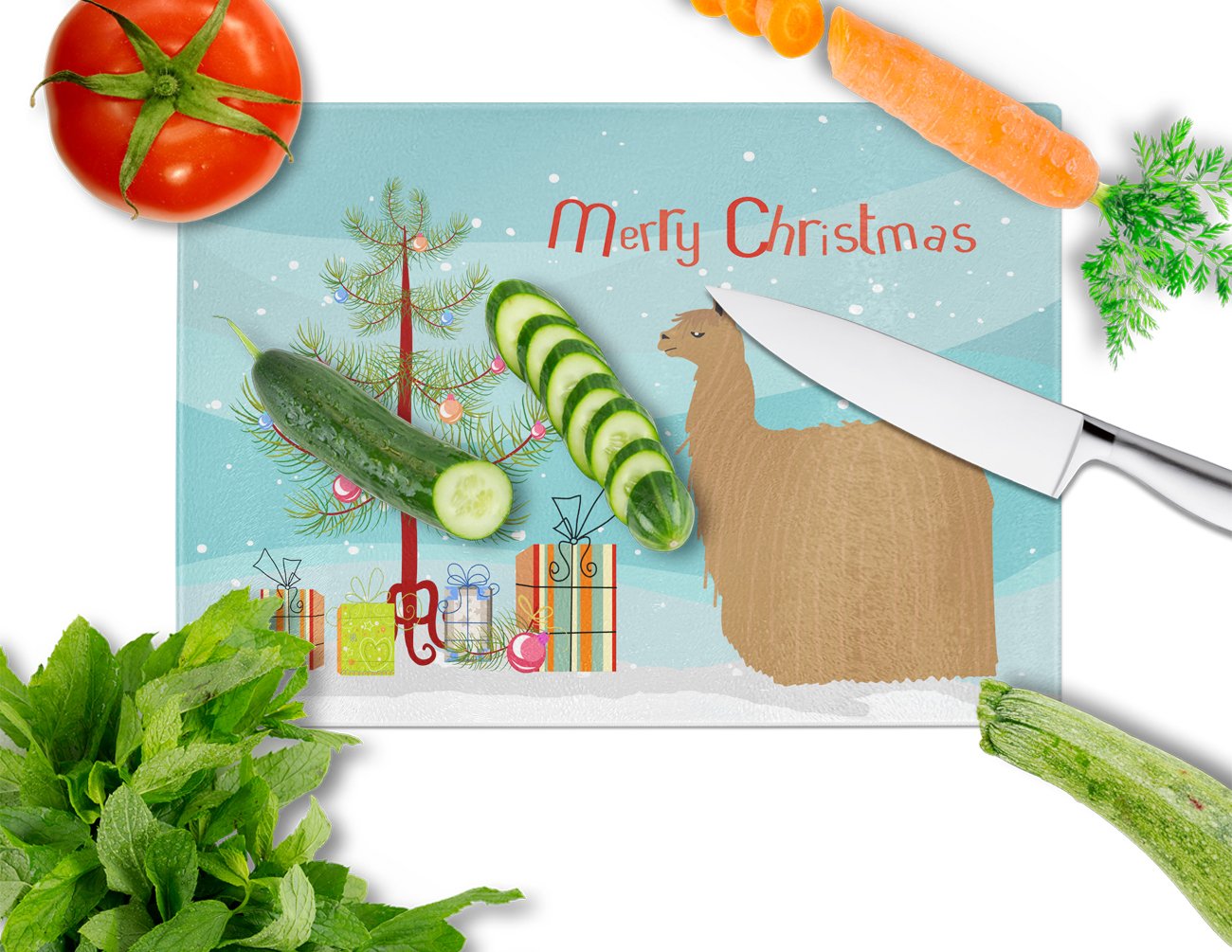 Alpaca Suri Christmas Glass Cutting Board Large BB9287LCB by Caroline's Treasures