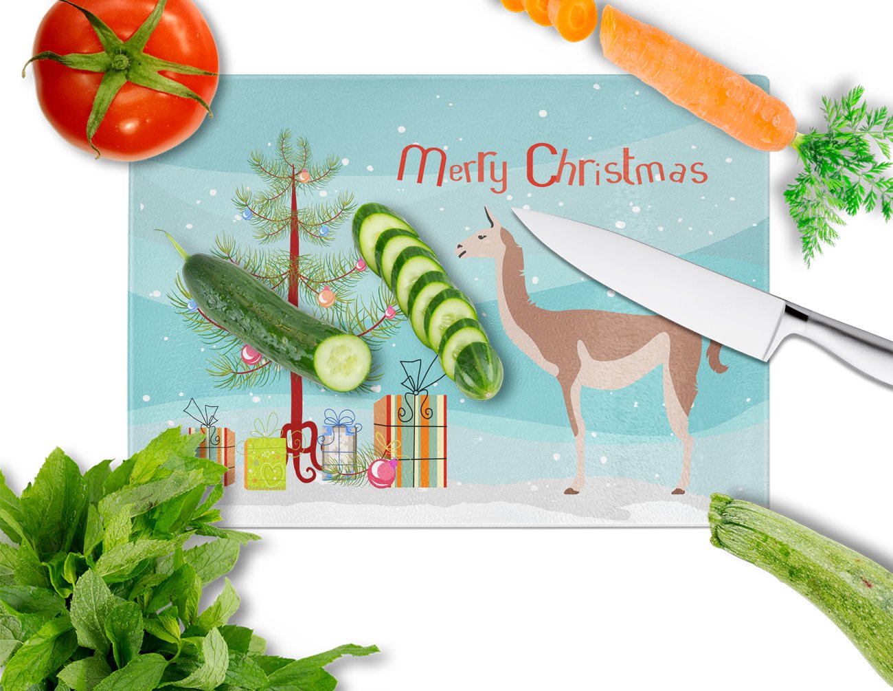 Guanaco Christmas Glass Cutting Board Large BB9288LCB by Caroline's Treasures