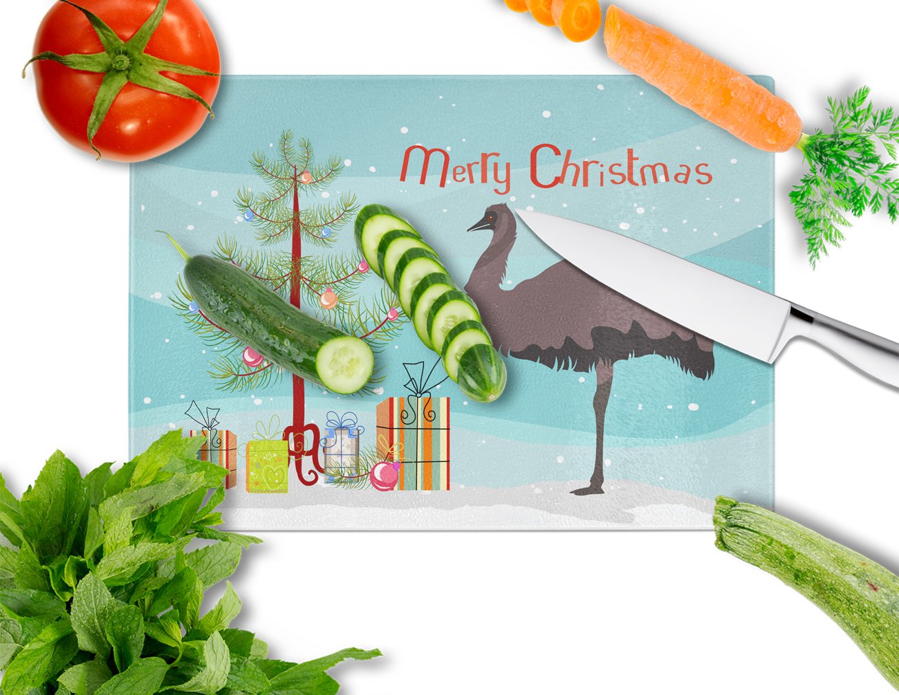 Emu Christmas Glass Cutting Board Large BB9289LCB by Caroline's Treasures