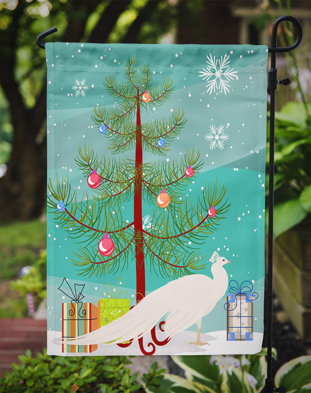 White Peacock Peafowl Christmas Flag Garden Size BB9293GF  the-store.com.