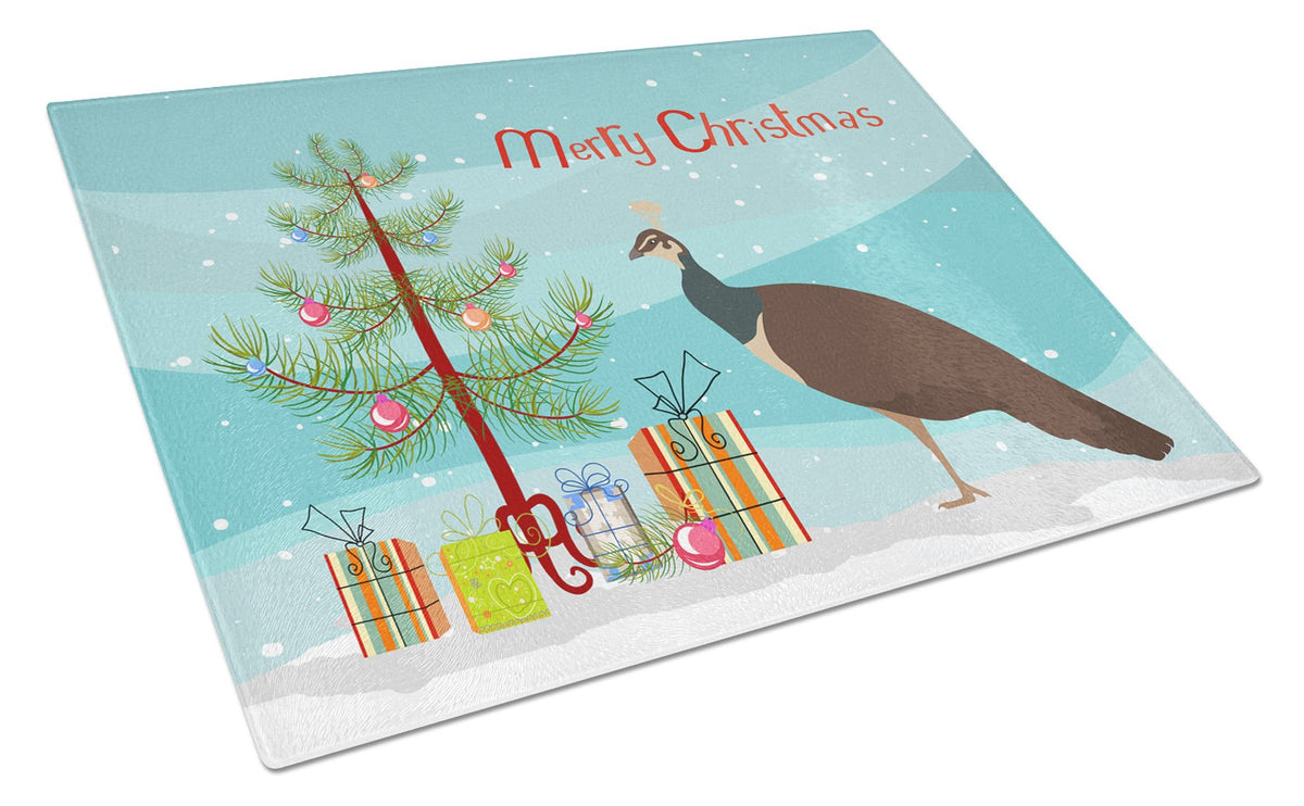 Indian Peahen Peafowl Christmas Glass Cutting Board Large BB9294LCB by Caroline&#39;s Treasures