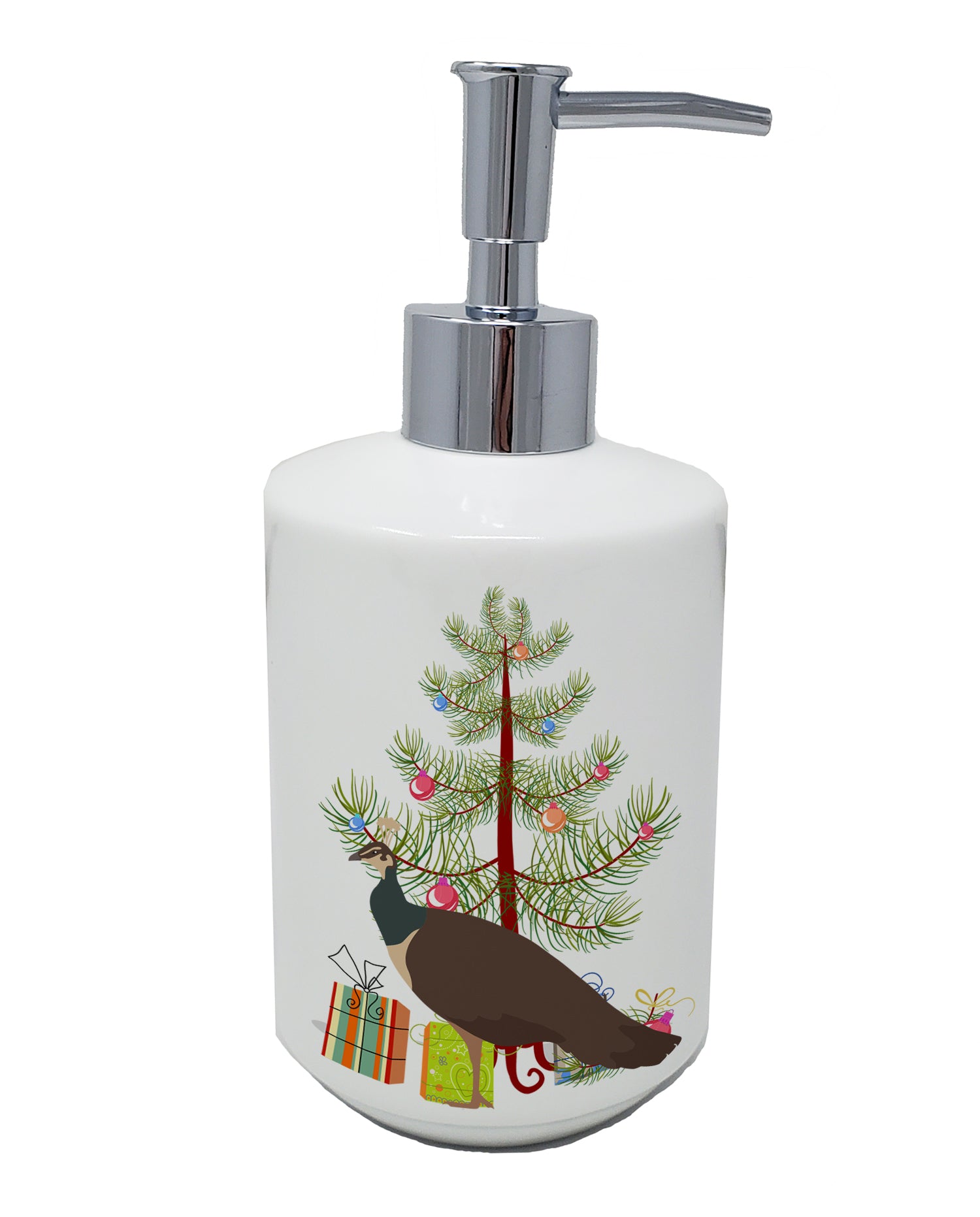 Buy this Indian Peahen Peafowl Christmas Ceramic Soap Dispenser