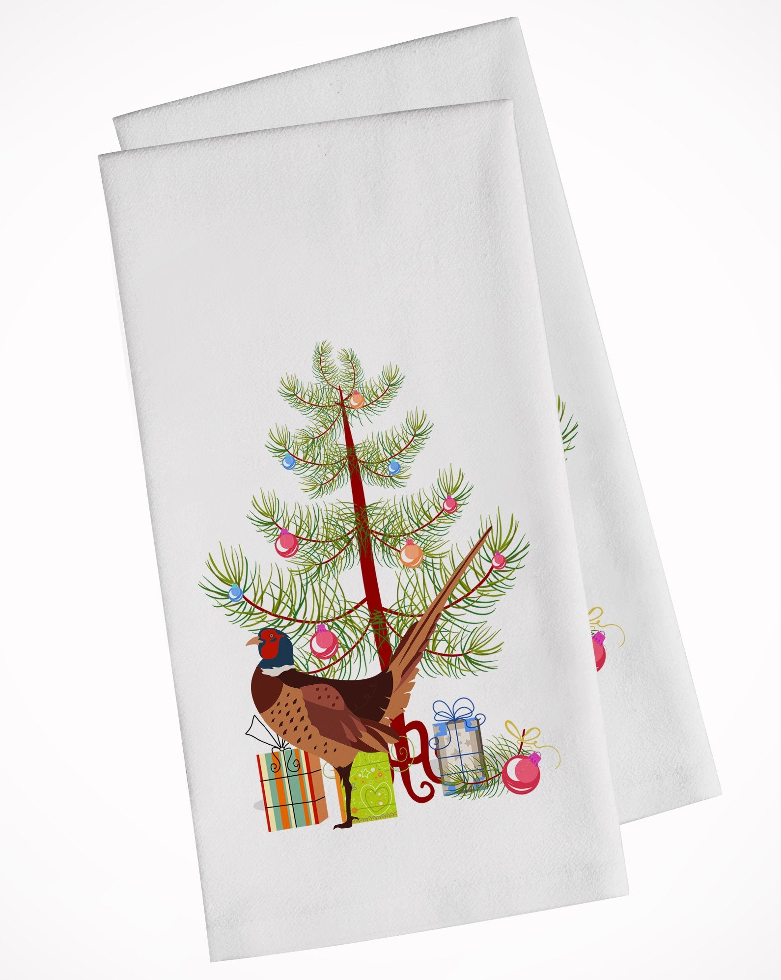 Ring-necked Common Pheasant Christmas White Kitchen Towel Set of 2 BB9297WTKT by Caroline's Treasures