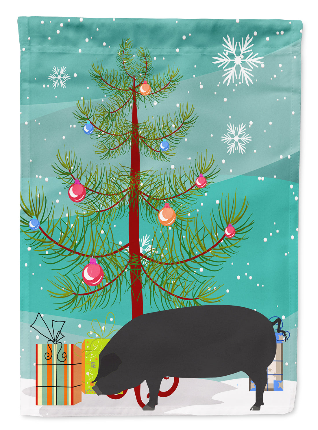 Devon Large Black Pig Christmas Flag Garden Size BB9298GF  the-store.com.