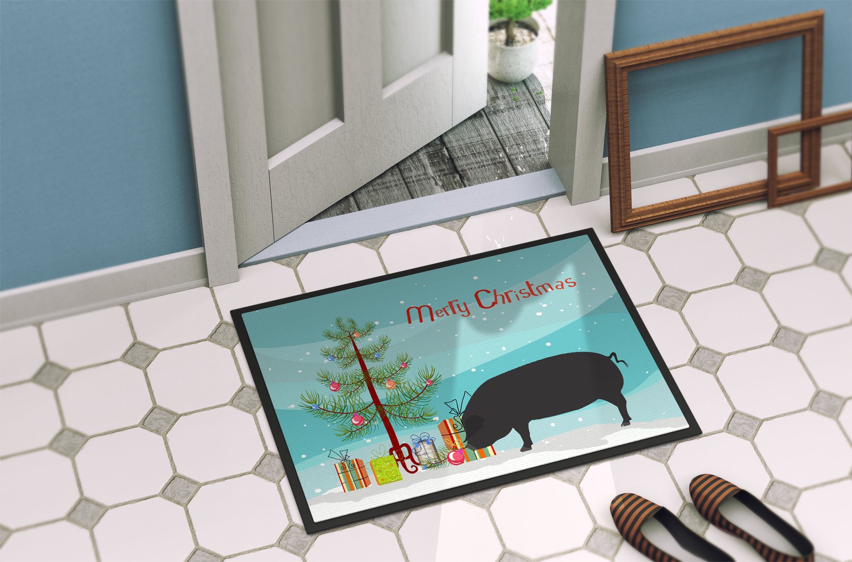 Devon Large Black Pig Christmas Indoor or Outdoor Mat 24x36 BB9298JMAT by Caroline's Treasures