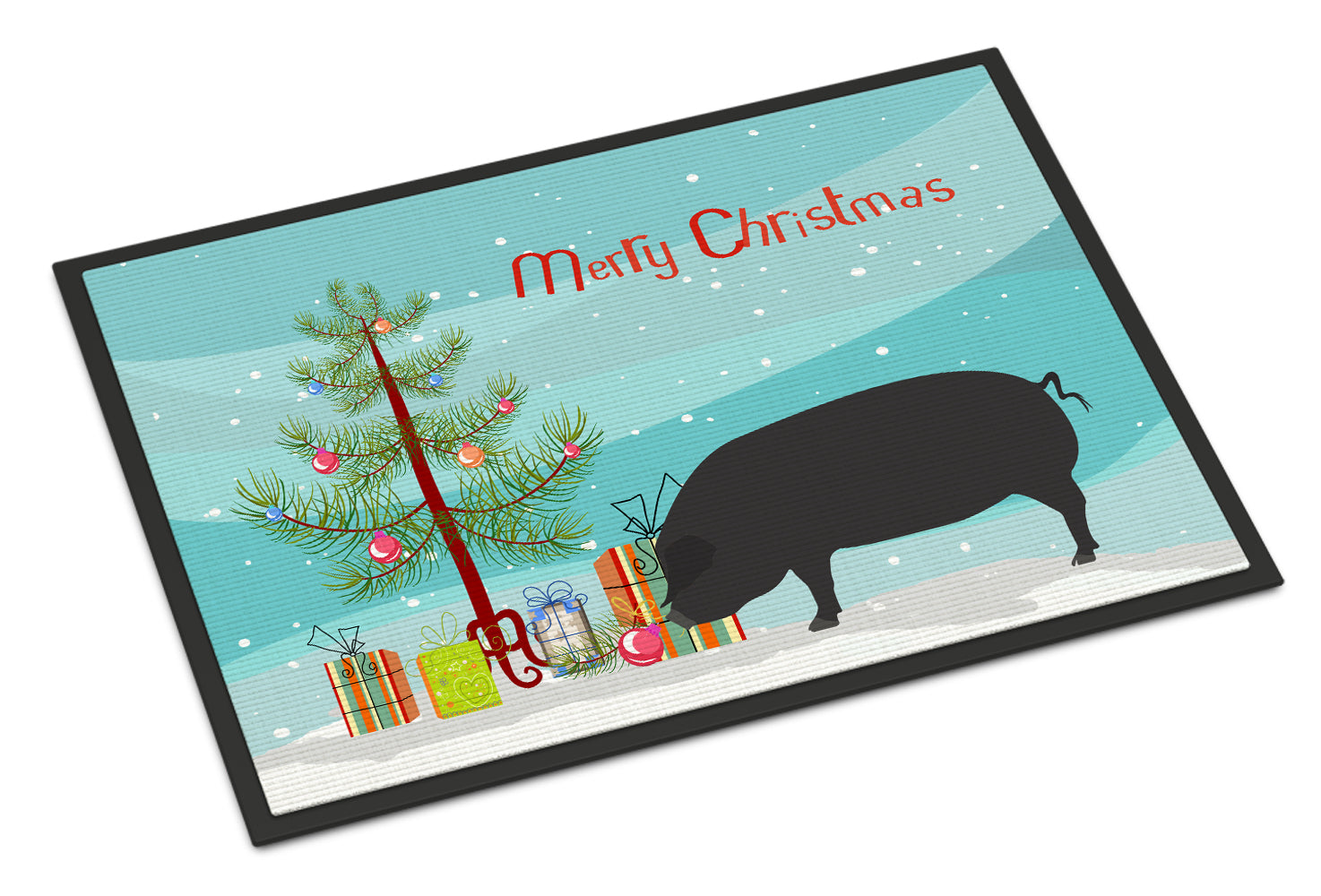 Devon Large Black Pig Christmas Indoor or Outdoor Mat 18x27 BB9298MAT - the-store.com