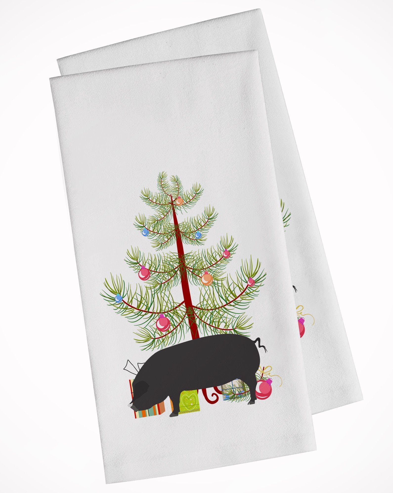 Devon Large Black Pig Christmas White Kitchen Towel Set of 2 BB9298WTKT by Caroline's Treasures