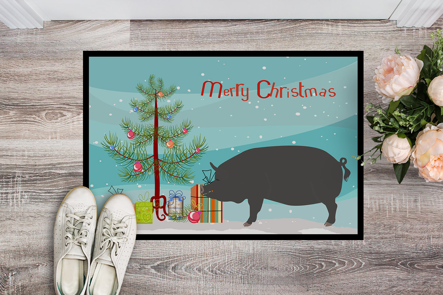 Berkshire Pig Christmas Indoor or Outdoor Mat 18x27 BB9300MAT - the-store.com