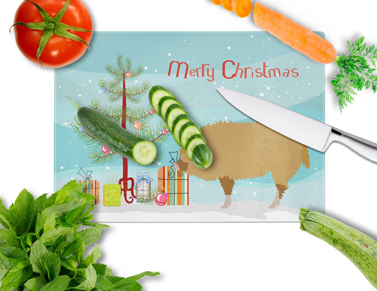 Hungarian Mangalica Pig Christmas Glass Cutting Board Large BB9301LCB by Caroline's Treasures