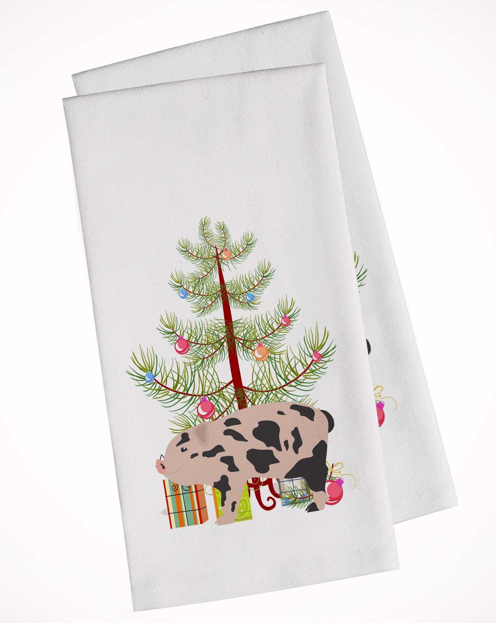 Mini Miniature Pig Christmas White Kitchen Towel Set of 2 BB9302WTKT by Caroline's Treasures