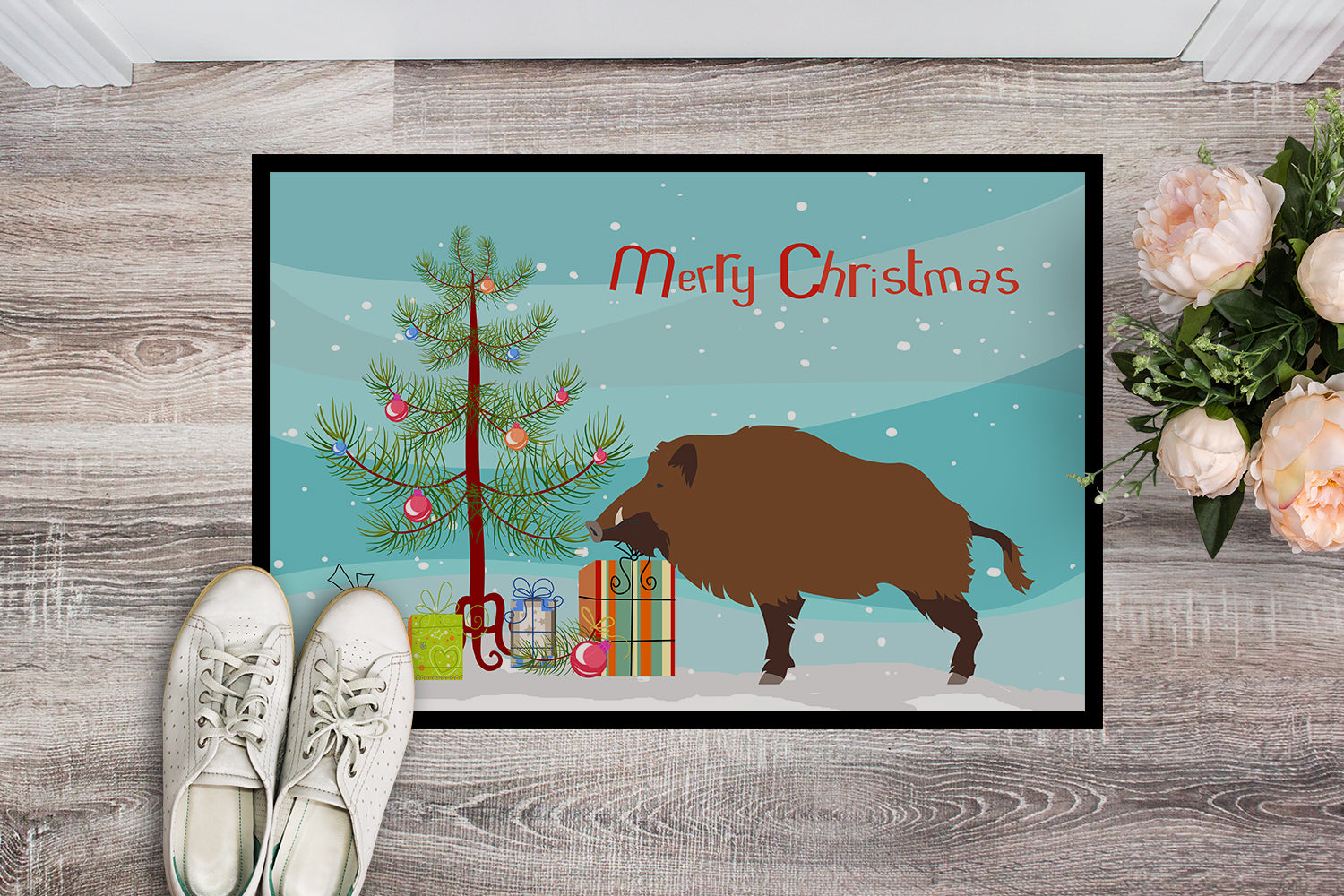 Wild Boar Pig Christmas Indoor or Outdoor Mat 18x27 BB9303MAT - the-store.com