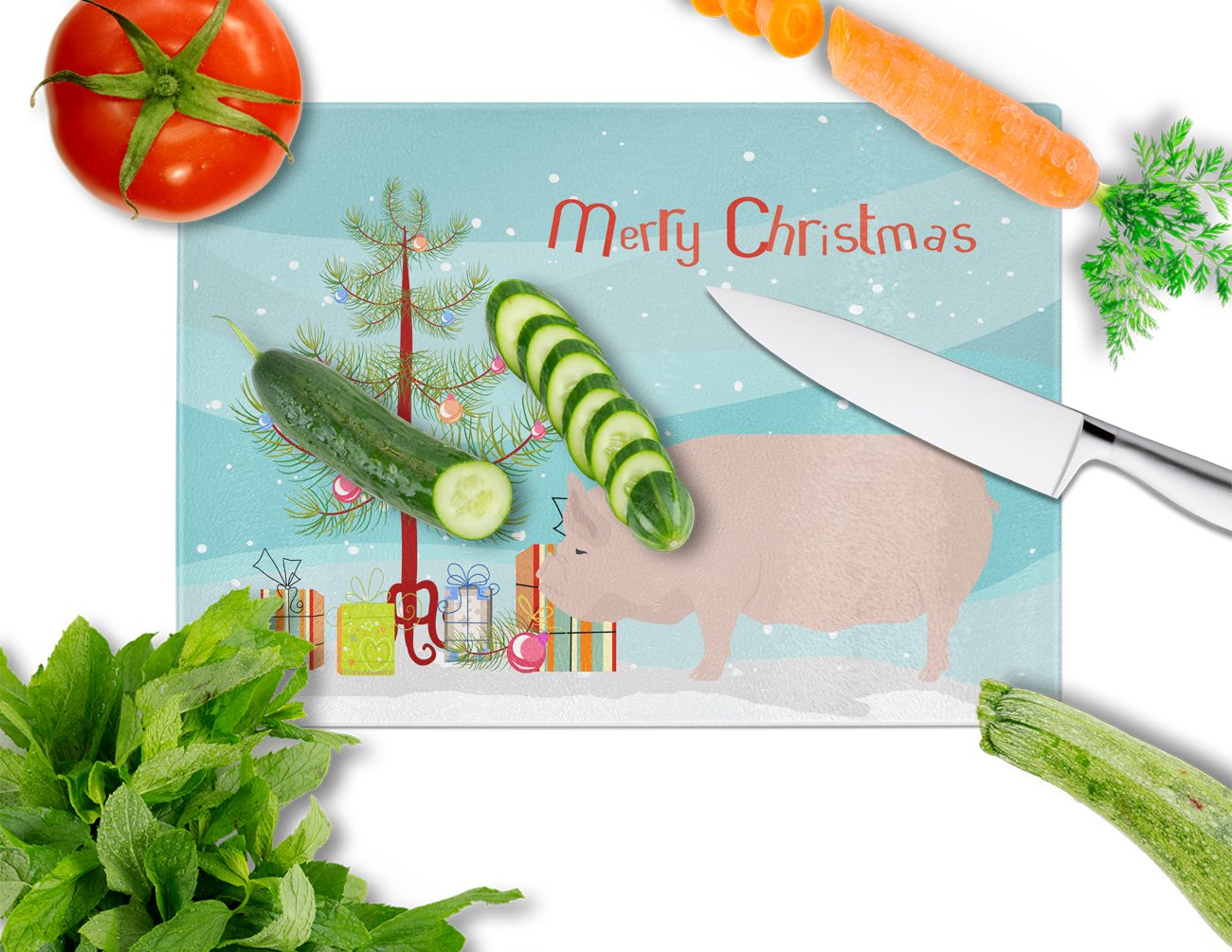 Welsh Pig Christmas Glass Cutting Board Large BB9304LCB by Caroline's Treasures