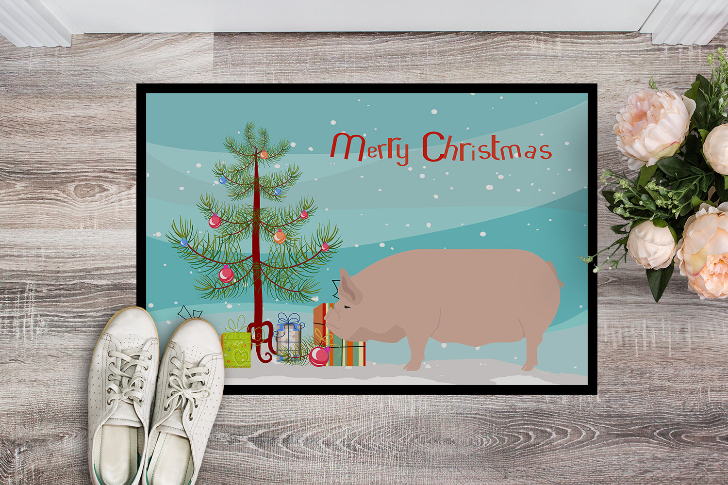 Welsh Pig Christmas Indoor or Outdoor Mat 18x27 BB9304MAT - the-store.com