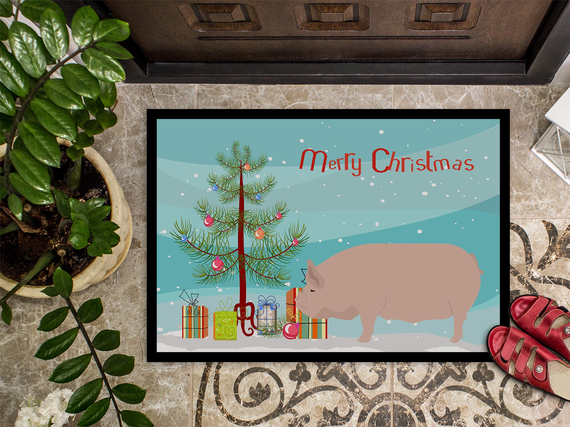 Welsh Pig Christmas Indoor or Outdoor Mat 18x27 BB9304MAT - the-store.com