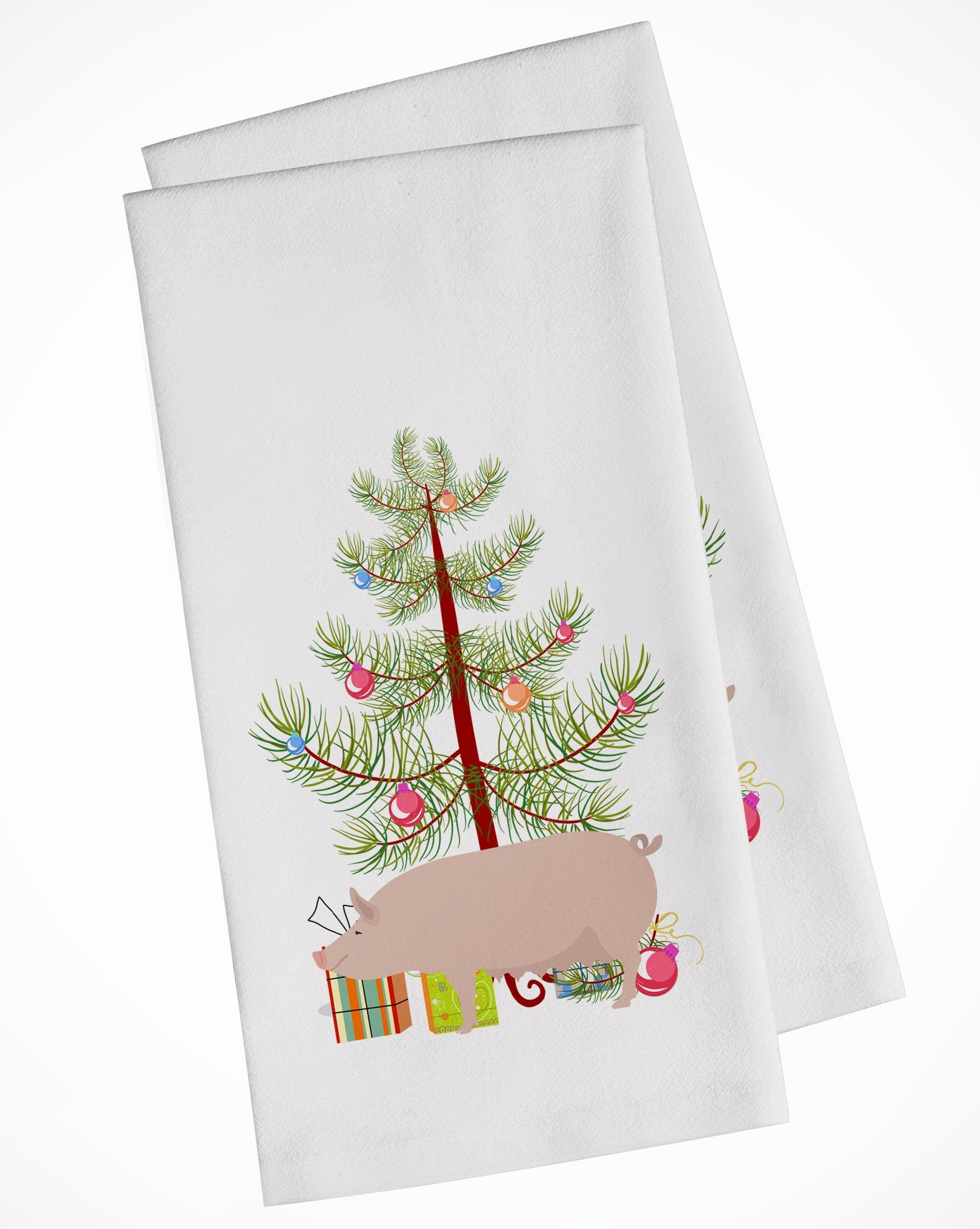 English Large White Pig Christmas White Kitchen Towel Set of 2 BB9305WTKT by Caroline's Treasures