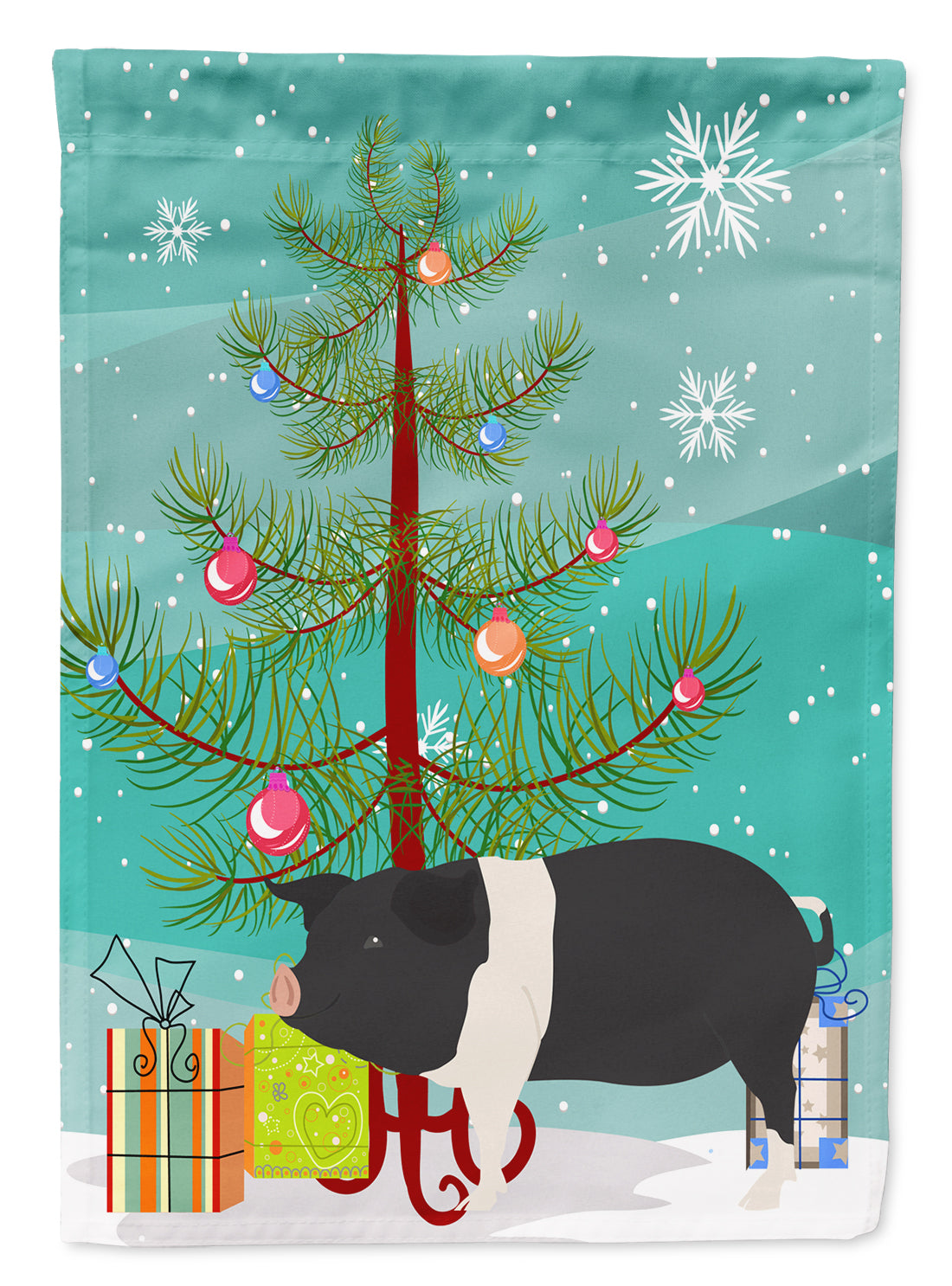 Hampshire Pig Christmas Flag Canvas House Size BB9306CHF  the-store.com.