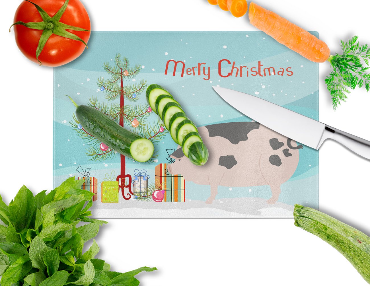 Gloucester Old Spot Pig Christmas Glass Cutting Board Large BB9307LCB by Caroline's Treasures