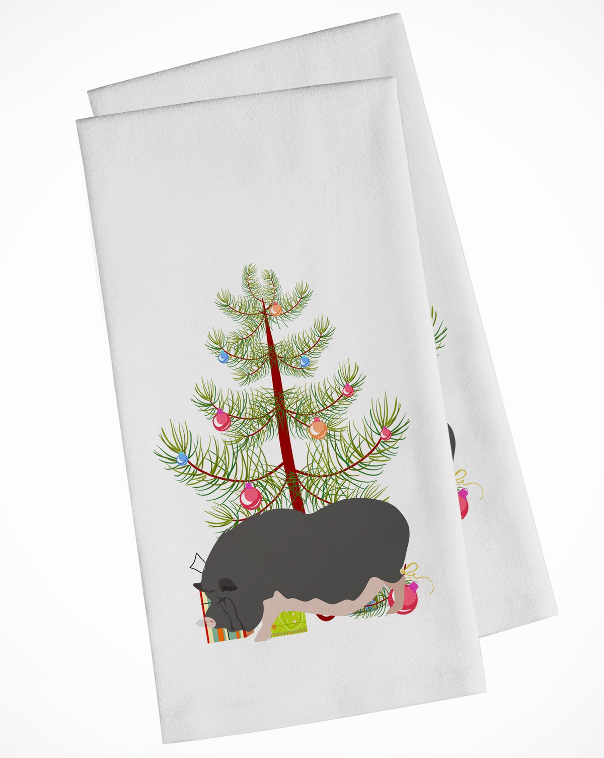 Vietnamese Pot-Bellied Pig Christmas White Kitchen Towel Set of 2 BB9308WTKT by Caroline&#39;s Treasures